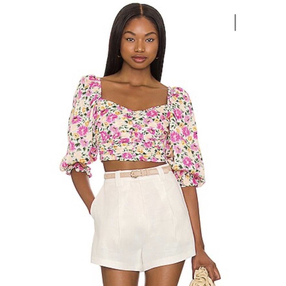 For Love and Lemons Cassia Floral Crop Top Size Small S  Puff Sleeve Romantic